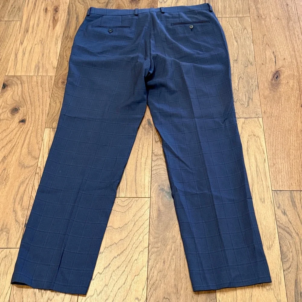 Lauren Ralph Lauren Mens Navy Blue Windowpane Check Dress‎ Pants 34W 30L Stretch
